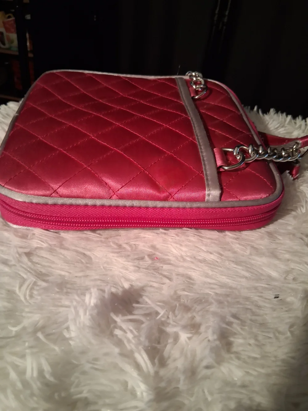 Quilted Pink Jewelry  Bag with Chain Detail